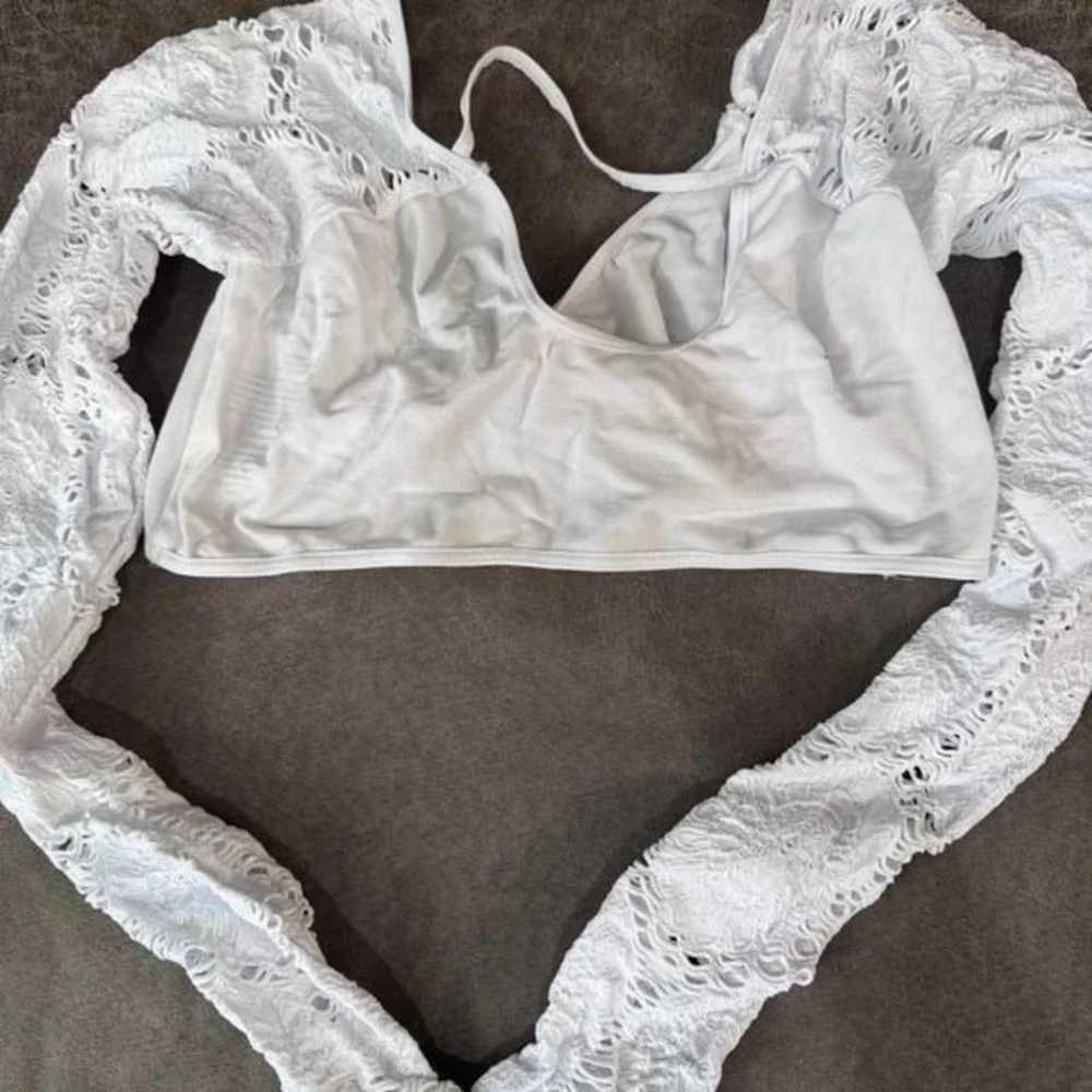 Free People Movement Say The Word Shrug White XS/S Pointelle Lace Thumbhole Crop